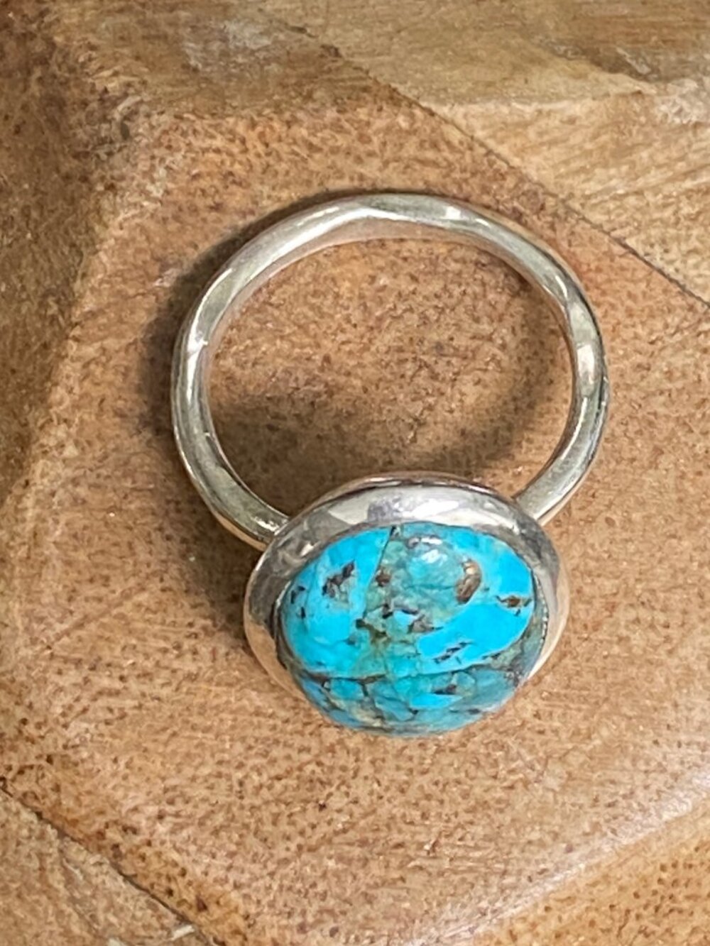 Blue copper turquoise ring handmade with 925 sterling silver size 7 - Picture 4 of 6
